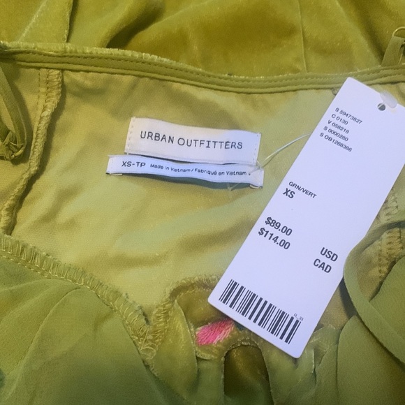 UO Green Floral Embroidered Velvet Mini Green Unlined Side Zipper Dress - Picture 8 of 10